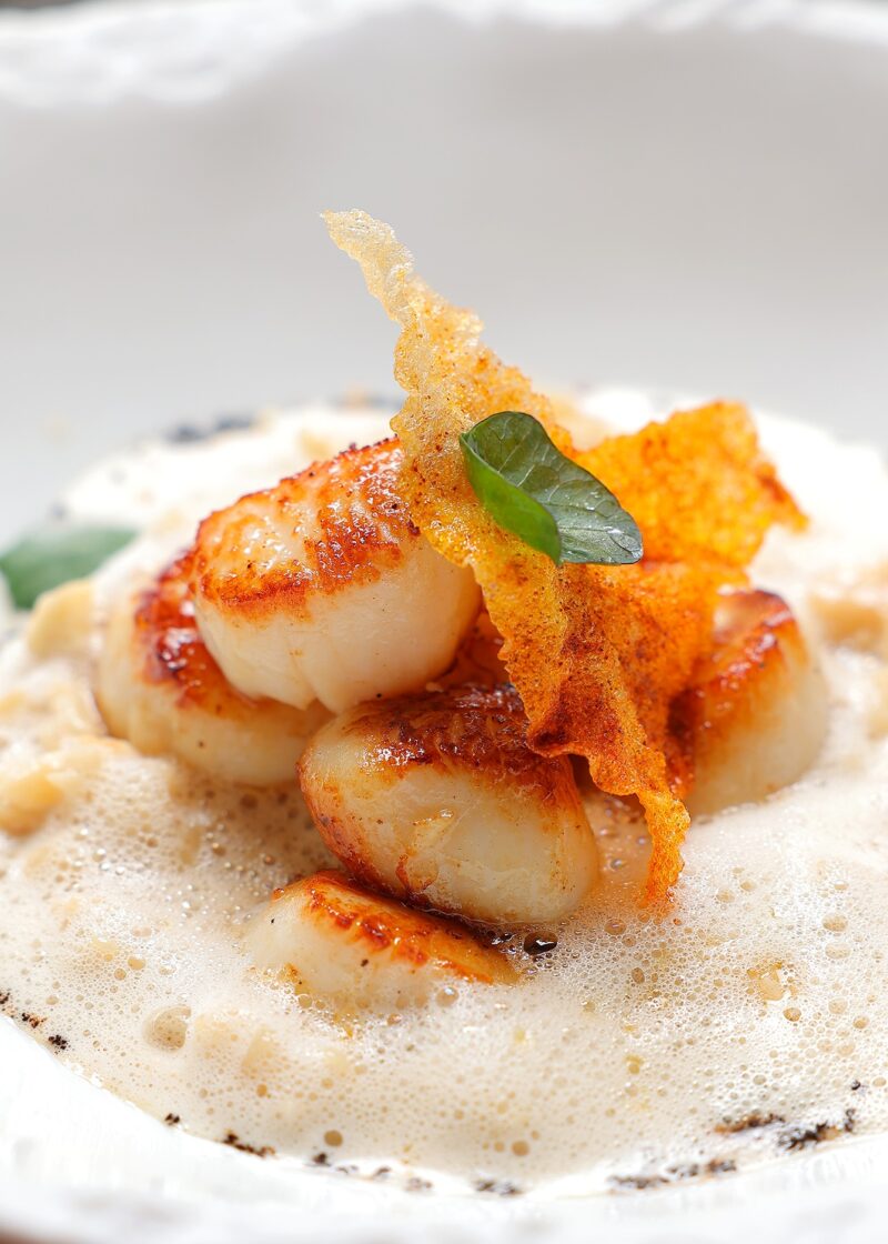 Saint-Jacques, orzo à l’échalotte, champignon et céleri rave